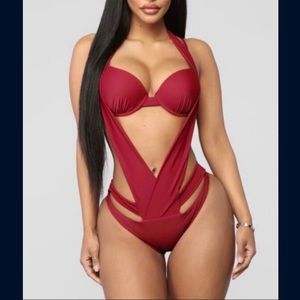 2PC Burgundy Bathing Suit